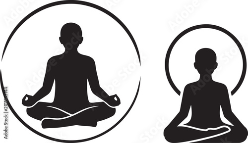 Schilderij op canvas Meditation duo silhouette, shared calm and balance concept