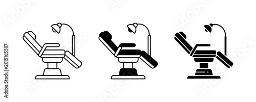 Dental Chair Icons, Medical Examination Seat Set, Healthcare Equipment Vector Graphics