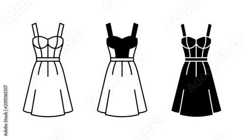 Cuadro en lienzo Fashion Dress Icons, Vector Outlines of Women's Apparel, Elegant Garment Styles