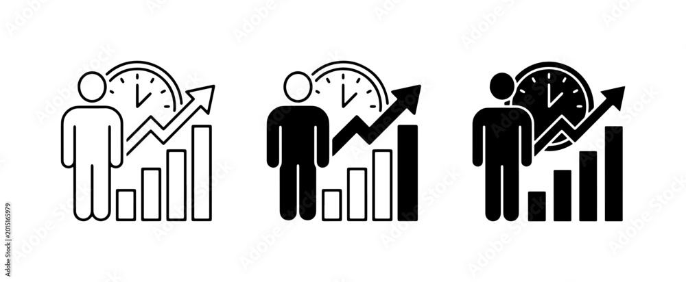 Obraz premium Business Growth Icons, Time Management, Career Progress, Financial Success, Strategy Symbols