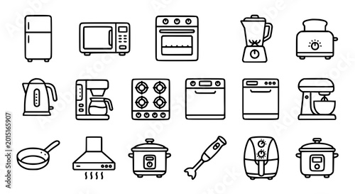 Billede på lærred Kitchen appliance outline icon set with modern household vector symbols for UI a
