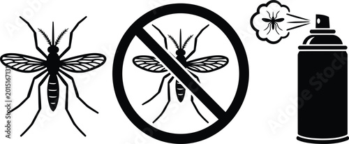 Schilderij op canvas Mosquito pest control icons with mosquito vector Illustration.