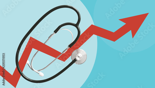 Stethoscope on rising financial chart, healthcare economy and medical finance concept