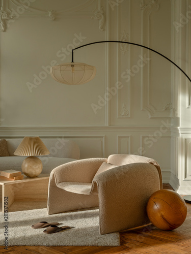 Warm  inviting interior living space with modern furniture  natural light  and soft elegant design elements perfect for home decor concepts