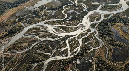 Floodplain silver channel vivid silver floodplain channel braid aerial