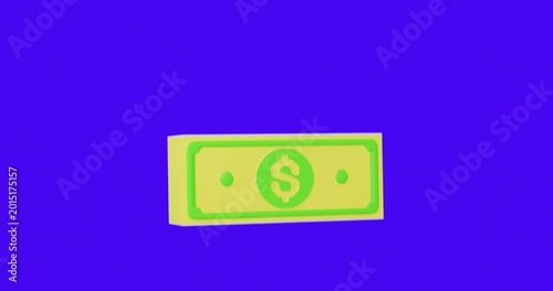 Dollar sign on blue monochrome background. 3d render video.