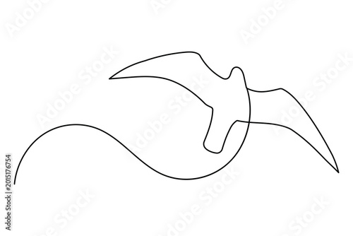 Flying bird continuous one line art drawing in a minimalist modern outline style