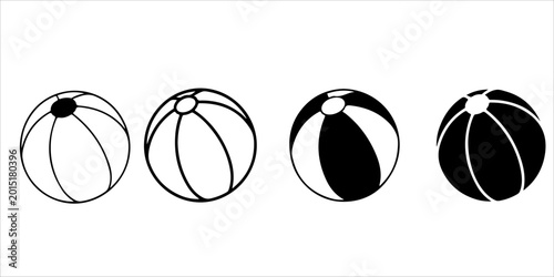 Cuadro en lienzo Beach ball silhouette and outline icon collection with black and white inflatabl