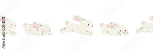 Foto Cute seamless border with jumping white bunny