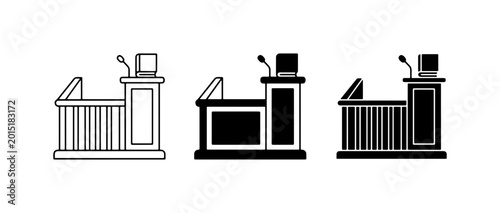 Obraz na płótnie Courtroom Podium Icons, Legal Debate Rostrum, Public Speaking Stand Vector Set