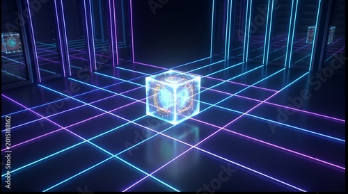 Neon Grid Chamber: Holographic Core Cube in Cybernetic Light