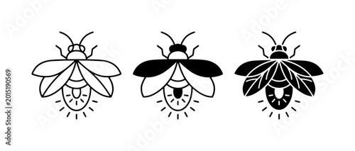 Bild auf Leinwand Firefly Icons Set, Bioluminescent Insect Vector Graphics, Light Bug Illustration