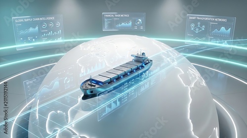 Container ship in digital network with financial and supply chain data