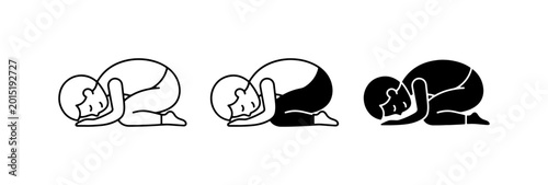 Canvastavla Person in Fetal Pose, Yoga Child's Pose, Meditation Icon, Black and White