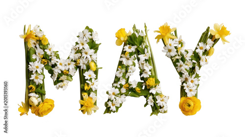 Word May spelled out with flowers and plants