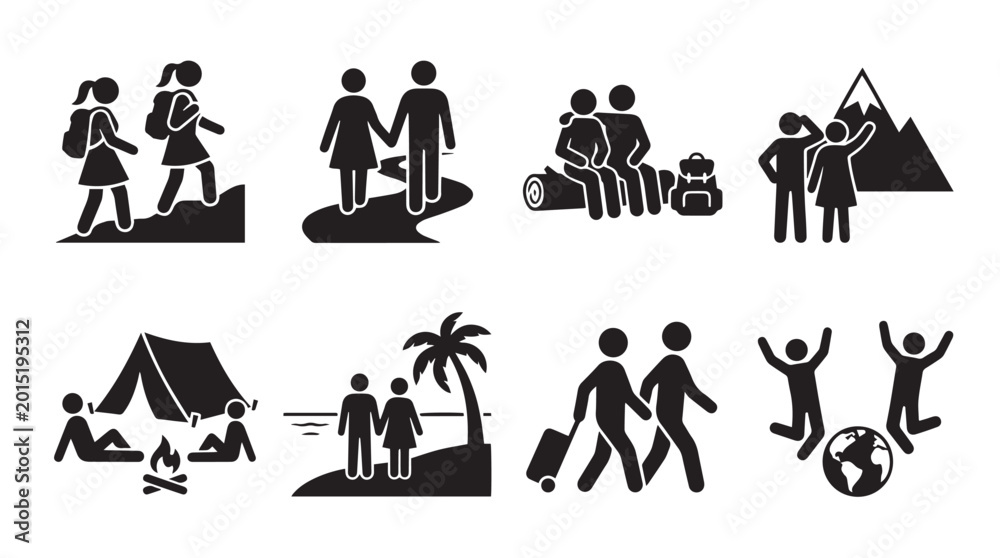 Fototapeta premium Outdoor Hiking Camping Couple Icons