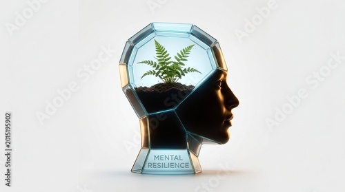Glass Head with Plant  Renewal and Growth