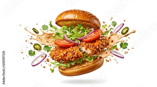 Delicious fried chicken sandwich with lettuce and tomato