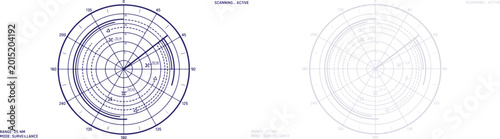 Bild auf Leinwand Radar Screen Interface with Circular Grid and Scanning Line on White Background