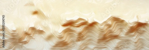 warm beige and brown flowing contour lines forming an abstract topographic landscape with layered sinuous waves, serene organic texture and calm natural movement