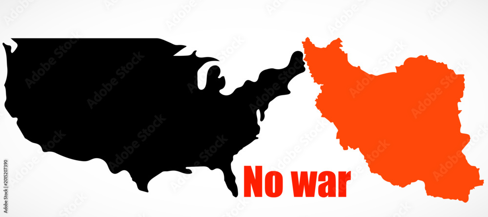 Fototapeta premium Map USA and Iran with the word 
