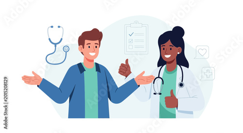 Foto Doctor and Patient Smiling with Thumbs Up, Healthcare Concept Illustration