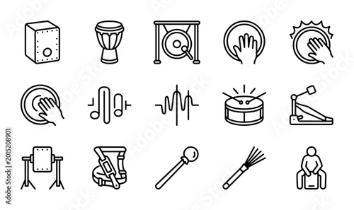 Canvastavla Percussion Instruments Vector Icons Set, Musical Rhythm Symbols, Drum Kit Elemen