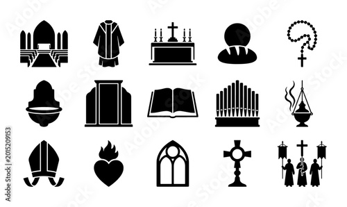 Tableau sur toile Christianity Icons Set, Religious Symbols Vector Graphics, Church Elements Colle