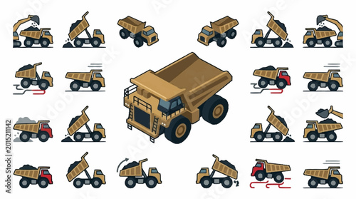 Tableau sur toile Collection of isometric construction vehicles and heavy machinery