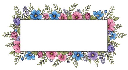 Floral border frame with colorful flowers.