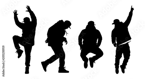 Tableau sur toile Vector illustration of hip hop dancer silhouettes set, breakdancer and urban str