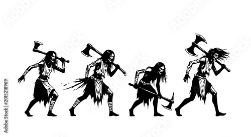 Φωτογραφία Vector illustration of female zombie warrior silhouettes, undead viking or barba
