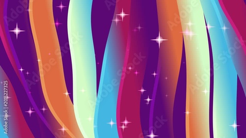 Vibrant colorful wavy lines with sparkles on purple background