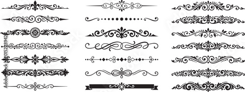 Retro vintage ornament header silhouettes collection, various shape of Vintage decorative line dividers and ornamental for design applications, vector style art.
