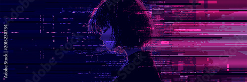 Foto Woman silhouette with pixel art glitch effect