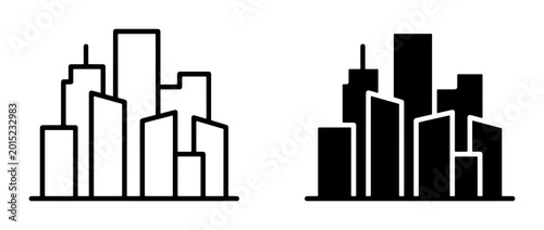 Tableau sur toile Cityscape Icons, Urban Skyline Silhouette, Modern Architecture Buildings, Downto