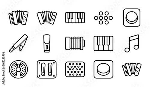 Tableau sur toile Accordion Icons Set, Musical Instrument Vector Graphics, Keyboard and Notes Coll