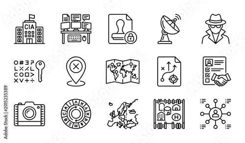 Foto Spy and Surveillance Icons: Espionage, Security, Investigation, Data, and Intell