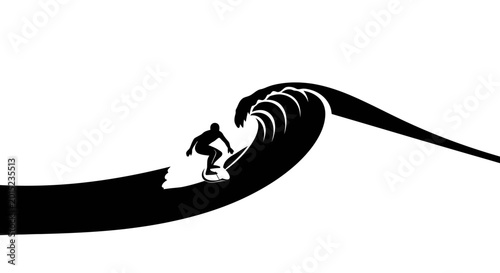 Surfing, wave, surfboard, black silhouette, vector graphics, sports icon, athletic design