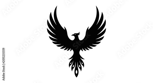 Black Phoenix Bird Icon, Mythical Creature Symbol, Winged Animal Emblem, Vector Graphic