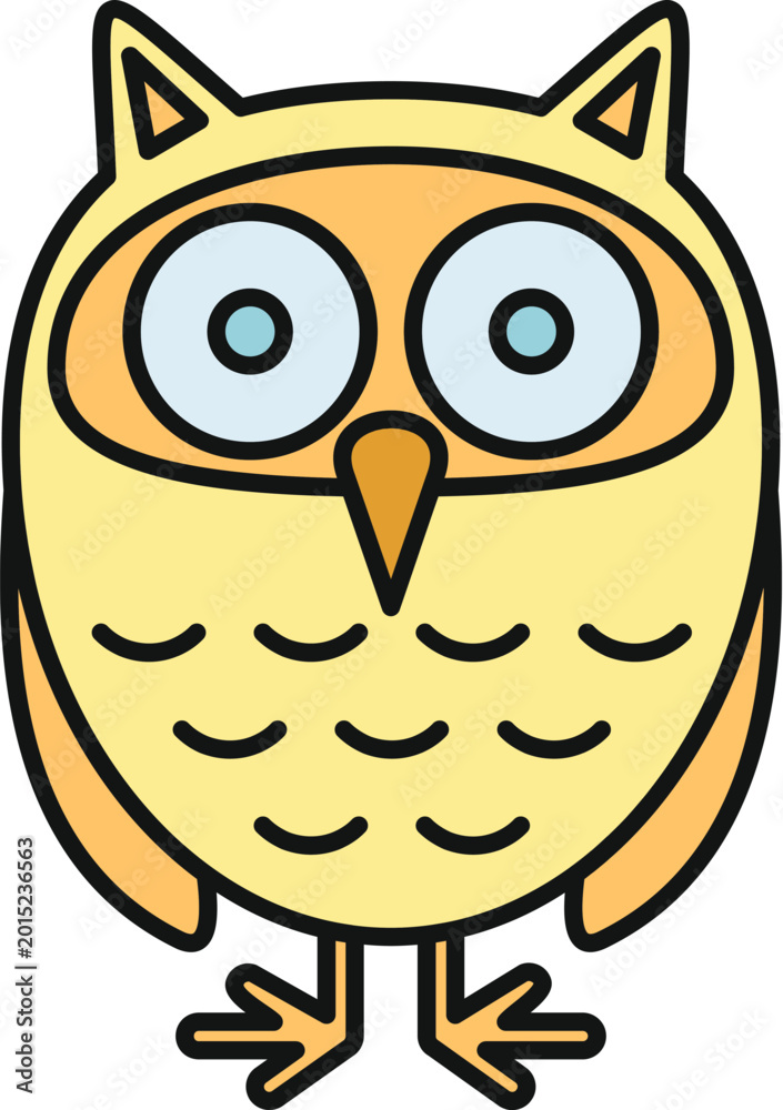 Fototapeta premium Cute cartoon owl bird character standing with big eyes, representing wisdom and education