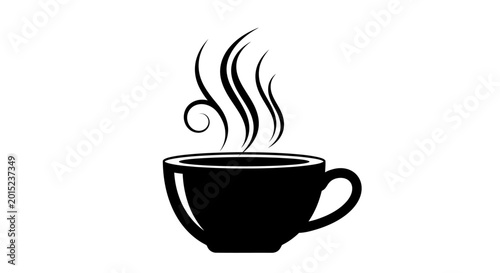 Steaming cup, coffee cup icon, hot beverage, vector silhouette