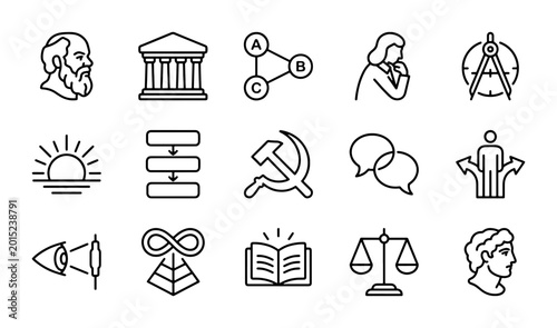 Foto Philosophy Icons Set: Ancient Thinkers, Logic, Ethics, Education, Society Concep