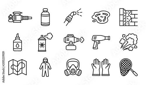 Cuadro en lienzo Pest Control Icons Set, Insecticide Sprayer, Gas Mask, Protective Suit, Vector G