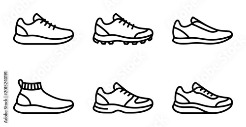 Canvastavla Six Vector Icons of Modern Sneakers, Athletic Shoes, and Running Footwear, Clean