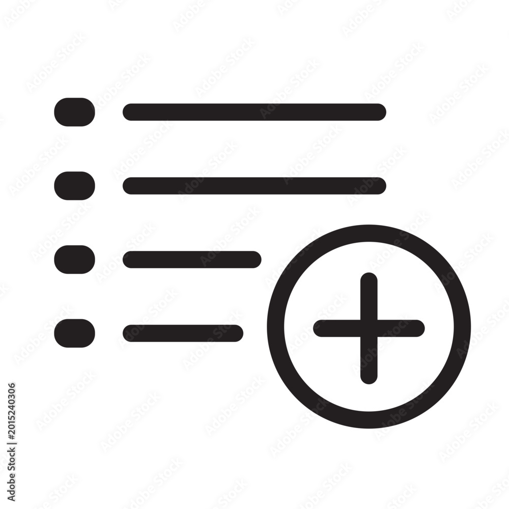 Fototapeta premium Add to Playlist Icon - List Menu with Plus Sign Vector Illustration