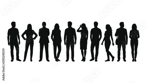 Group of people in various poses black silhouette on a white background silhouette high quality professional detailed modern elegant