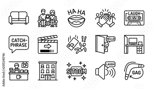 Photography Comedy Icons Set: Sitcom, Laugh, Gag, Entertainment, TV Show, Movie Production V