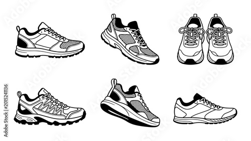 Foto Athletic Footwear Collection, Running Shoes Set, Sport Sneakers Vector Icons, Tr