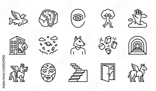 Bild auf Leinwand Surreal Icons Set: Abstract Concepts, Dreamlike Imagery, Symbolic Graphics, Vect